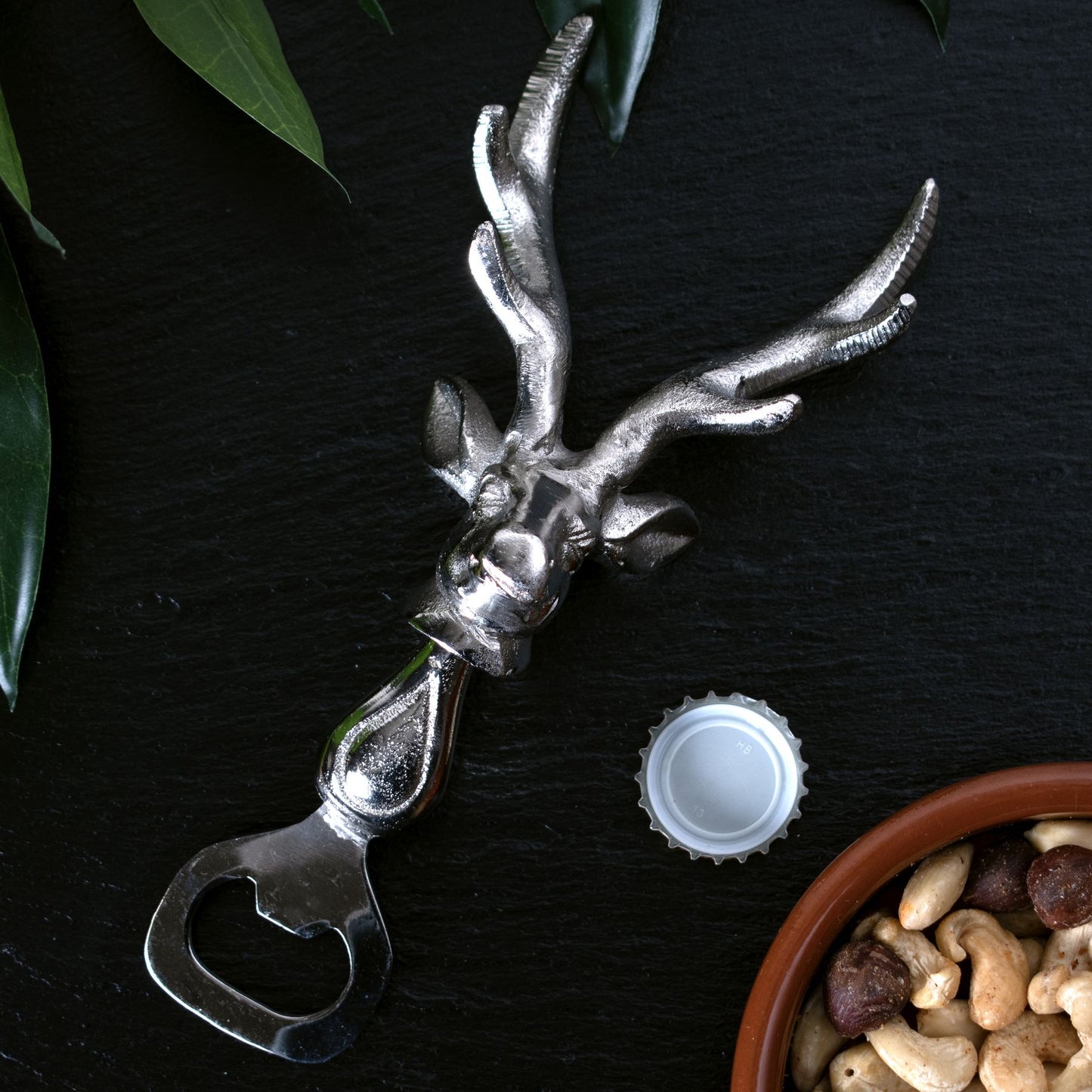 Silver Nickel Stag Head Detail Bottle Opener - Kitchen And Tableware from the Quanta Home collection.