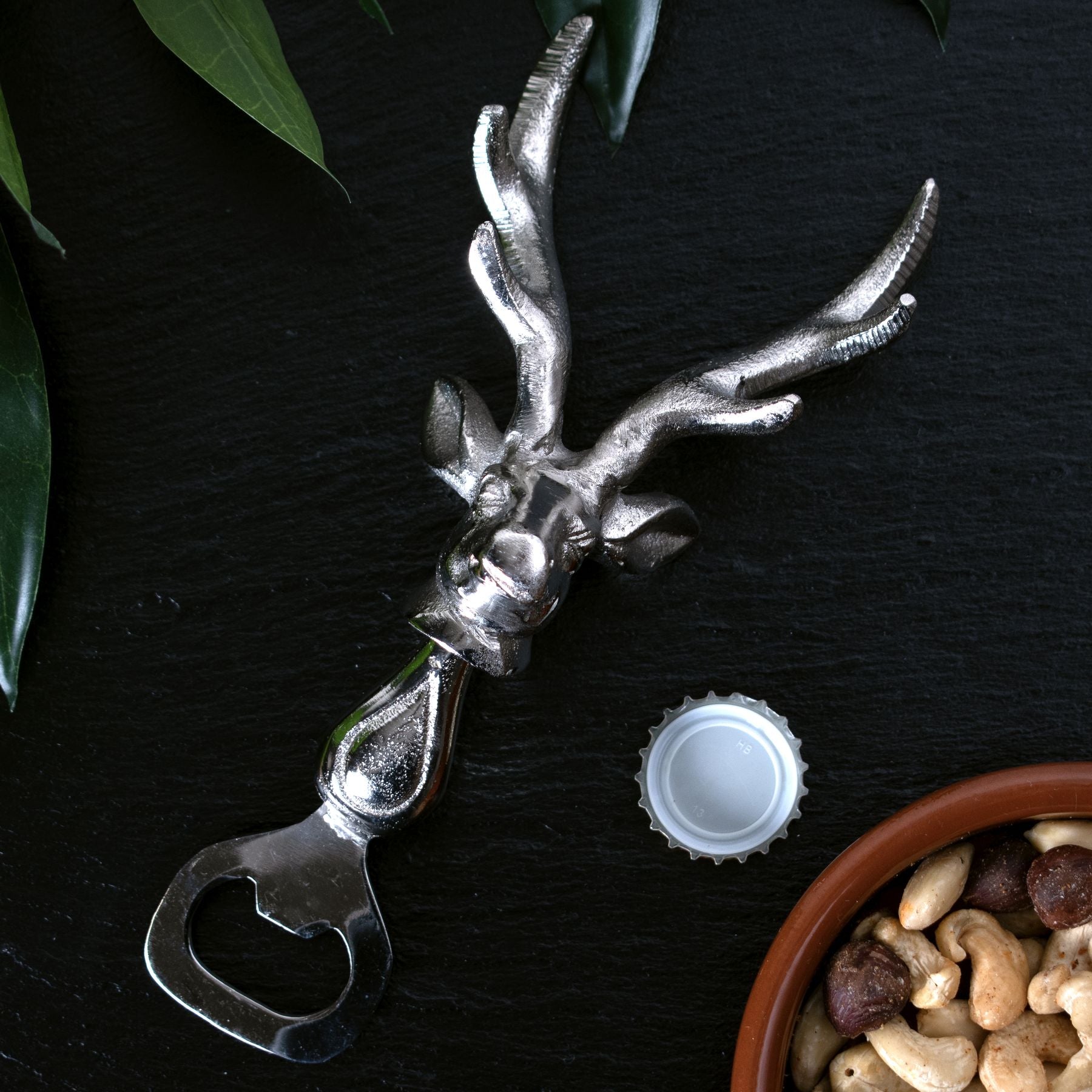 Silver Nickel Stag Head Detail Bottle Opener - Kitchen And Tableware from the Quanta Home collection.