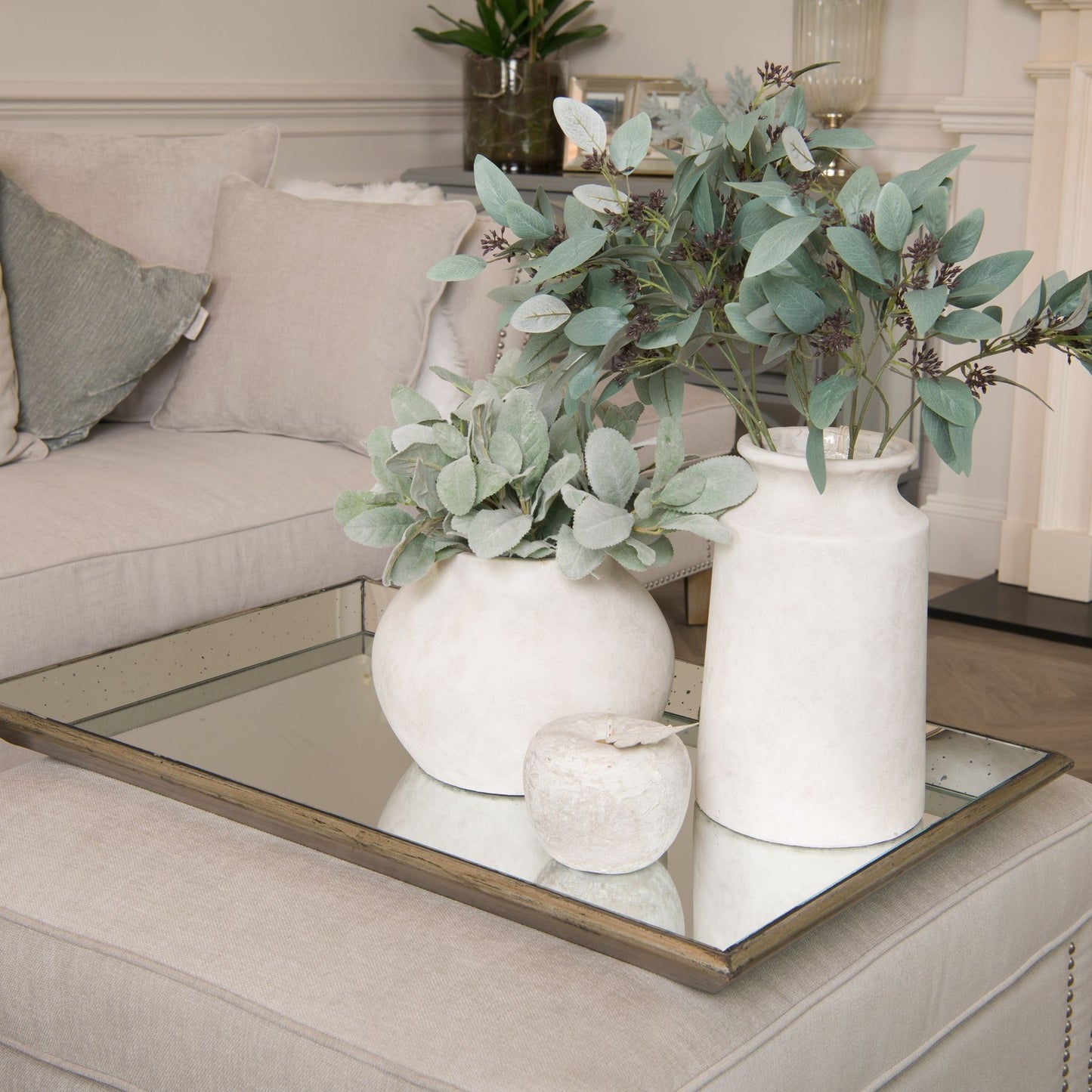 Astor Distressed Large Mirrored Tray With Wooden Detailing - Trays from the Quanta Home collection.