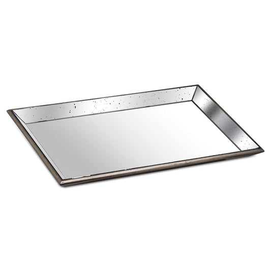 Astor Distressed Large Mirrored Tray With Wooden Detailing - Trays from the Quanta Home collection.
