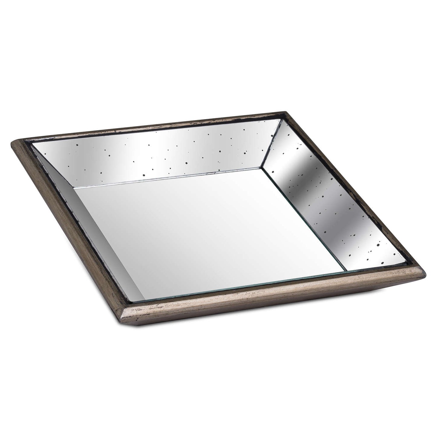 Astor Distressed Mirrored Square Tray W/Wooden Detailing Sml - Trays from the Quanta Home collection.