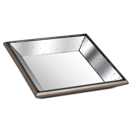Astor Distressed Mirrored Square Tray W/Wooden Detailing Sml - Trays from the Quanta Home collection.