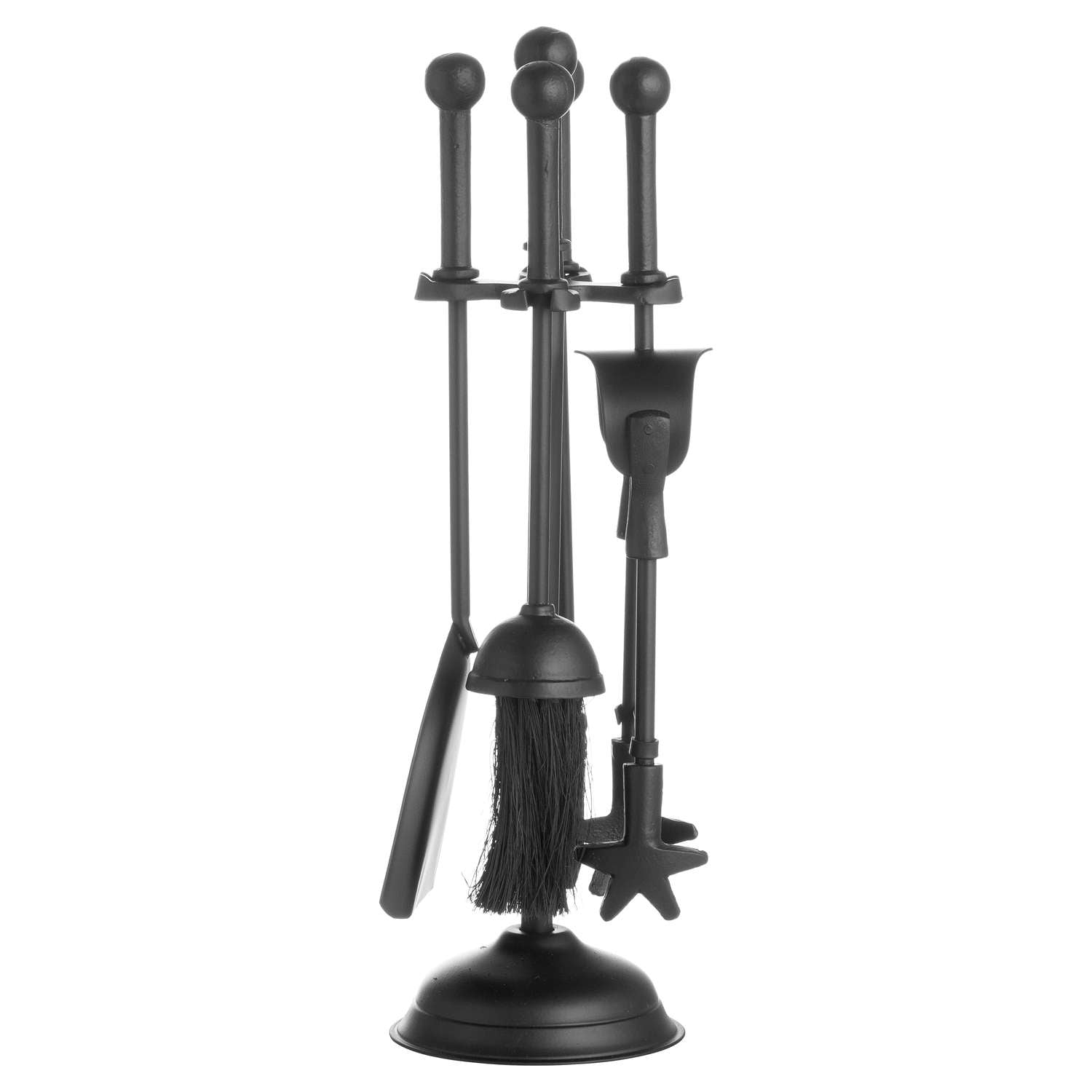 Black ball-topped companion set featuring a traditional design with a matte finish and essential fireplace tools.