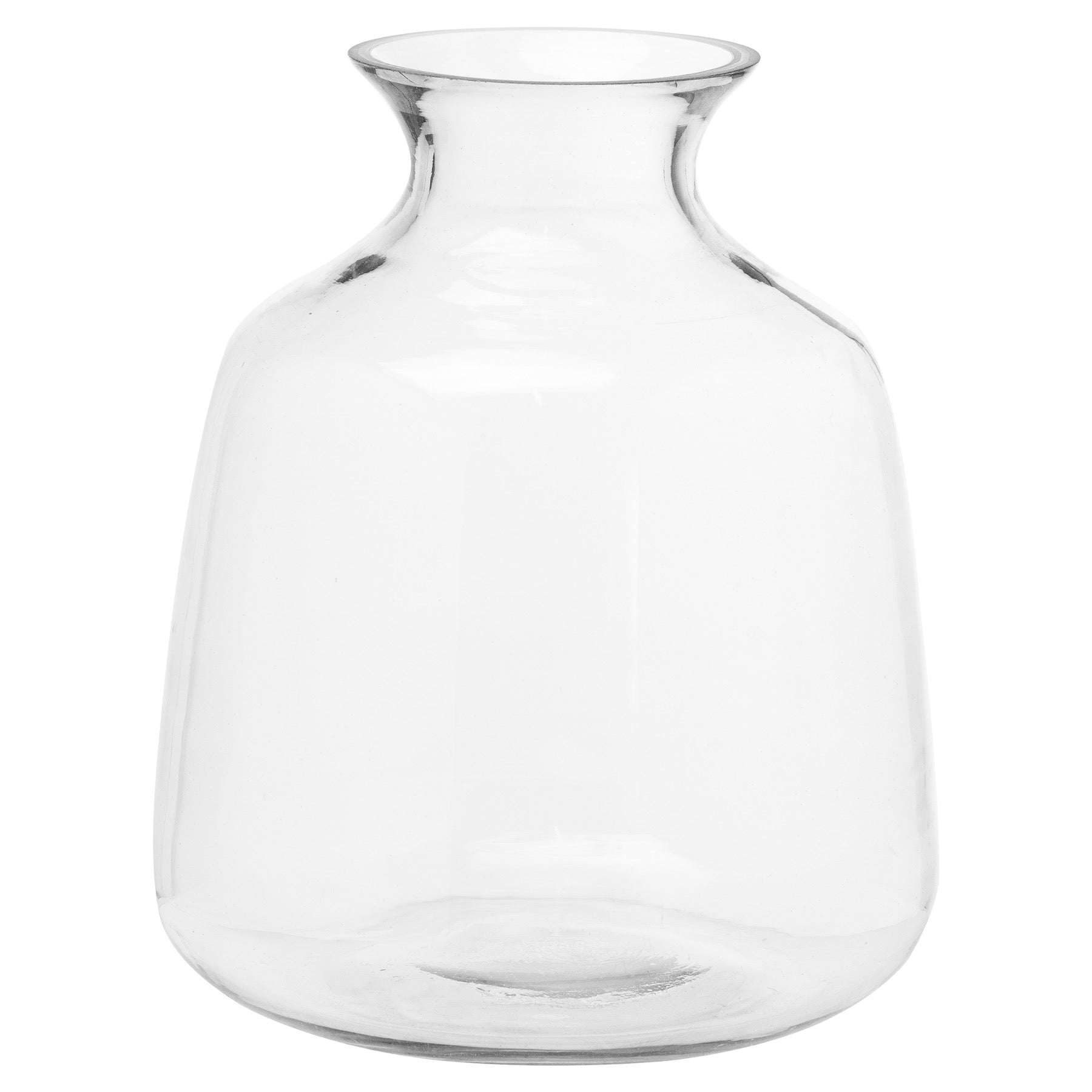 Clear glass vase with a modern, gently curved silhouette, inspired by ancient Greek designs, perfect for elegant displays.