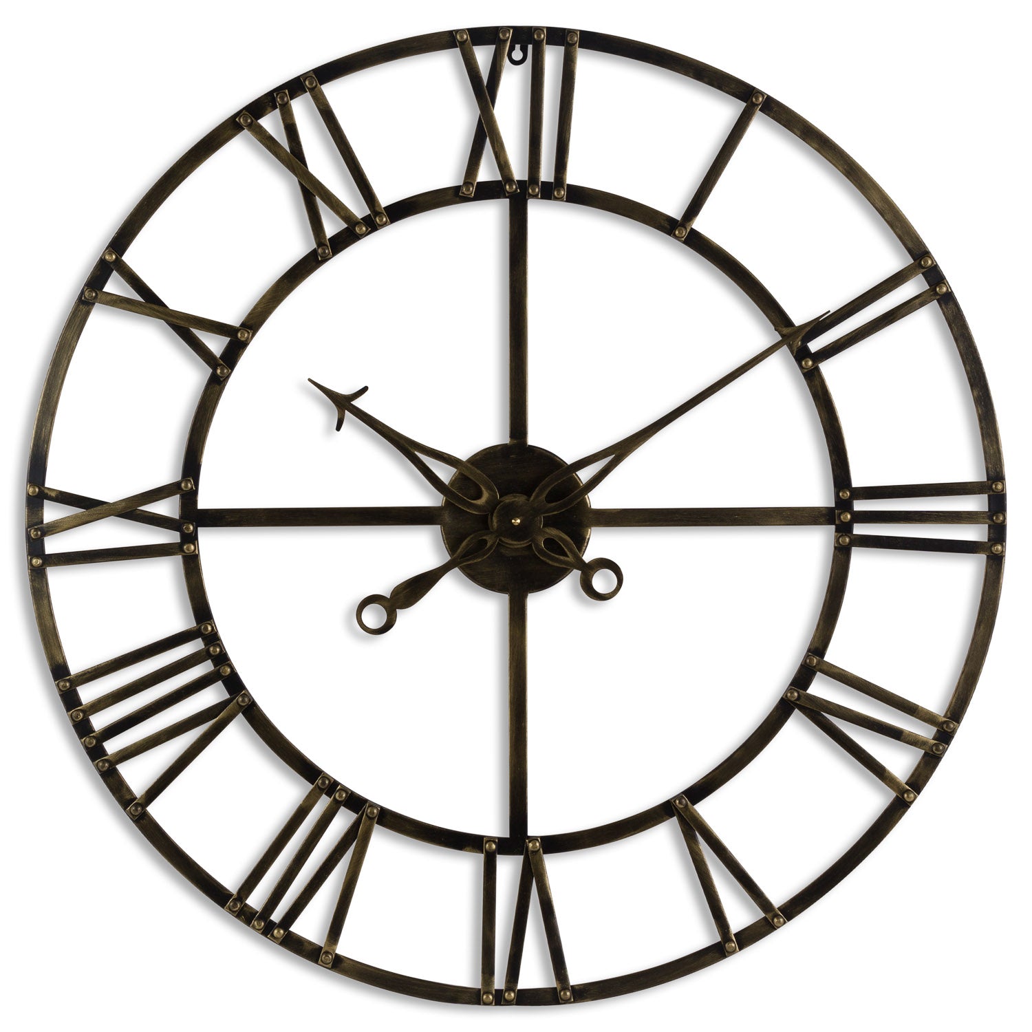 Antique brass wall clock with exposed gears, Roman numerals, and elegant hands, measuring 80cm in diameter for a striking focal point.