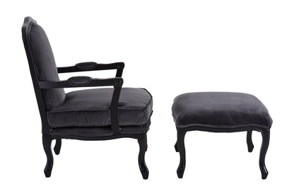 Baroque Grey Velvet Chair And Footstool