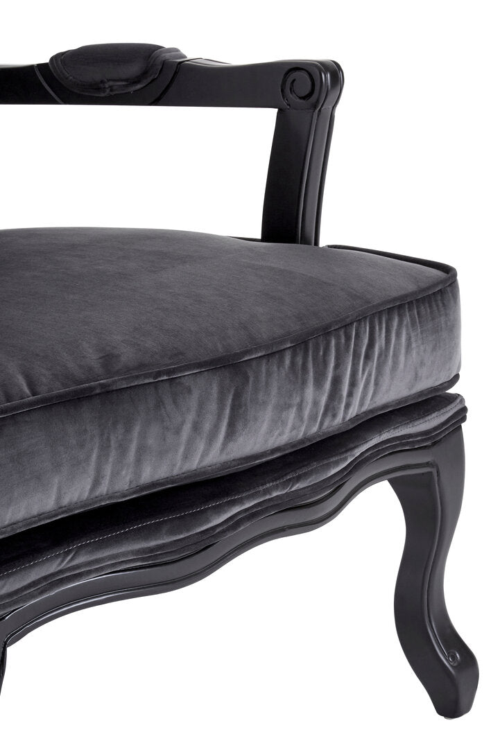Baroque Grey Velvet Chair And Footstool