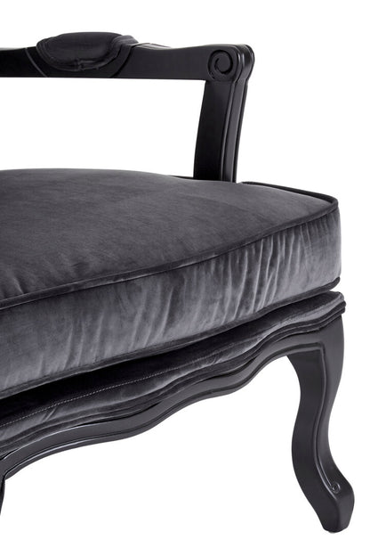 Baroque Grey Velvet Chair And Footstool