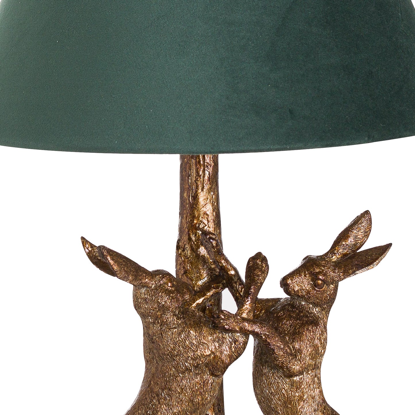 Antique Gold Marching Hares Lamp With Green Velvet Shade - Lighting from the Quanta Home collection.