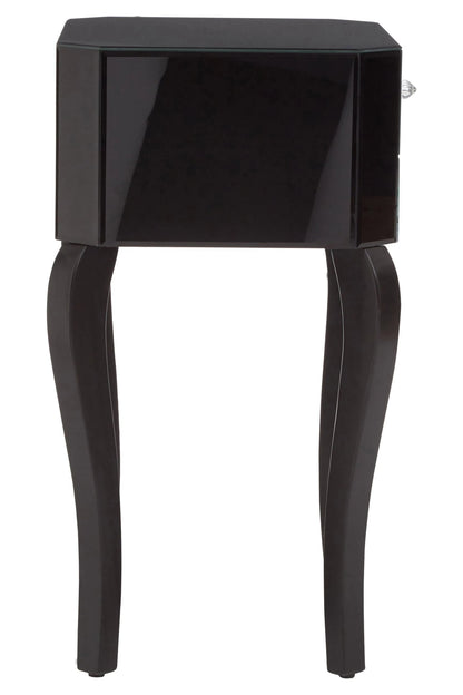 Orchessa 1 Drawer Black Mirrored Glass Side Table