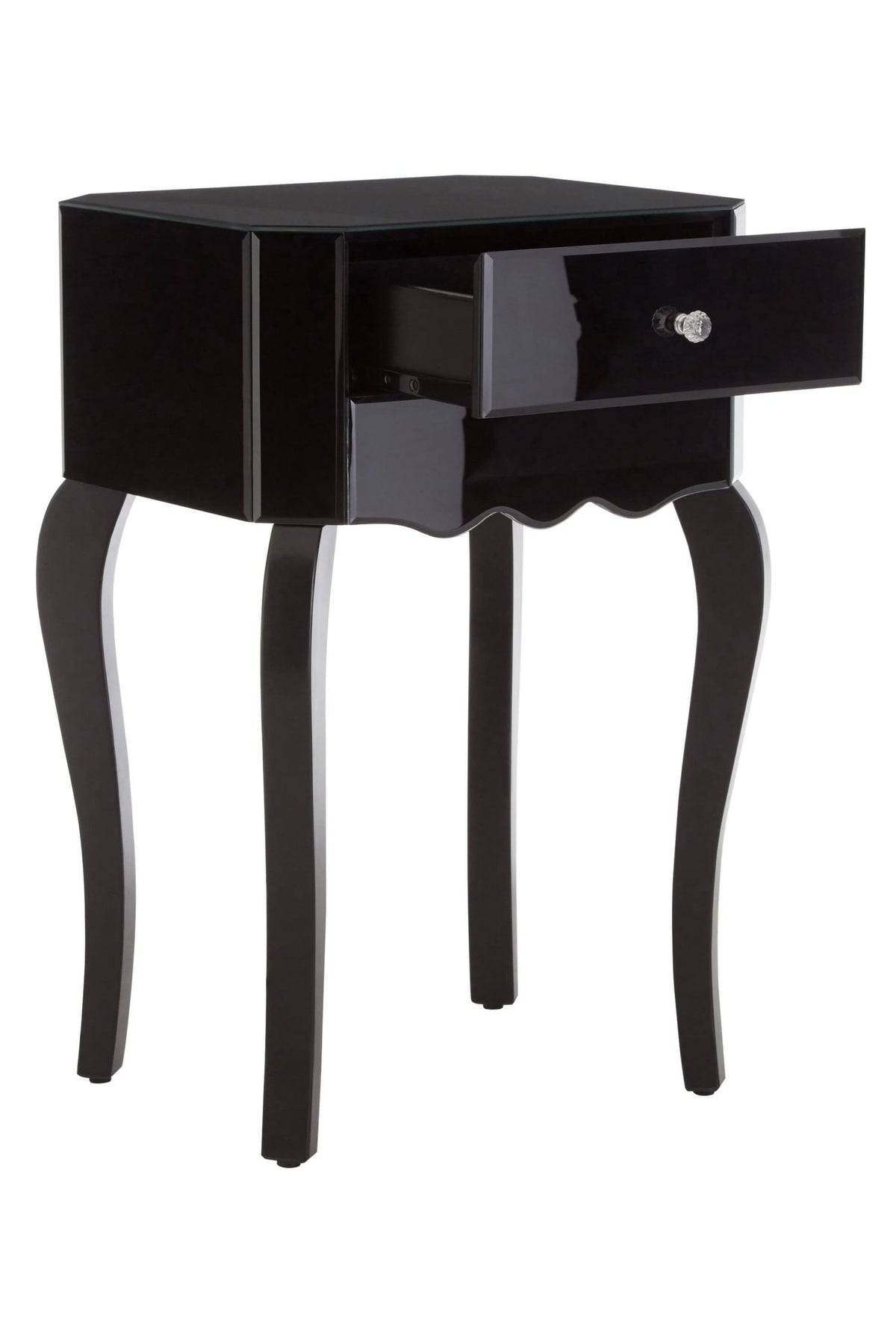 Orchessa 1 Drawer Black Mirrored Glass Side Table