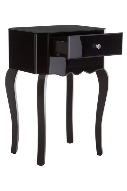 Orchessa 1 Drawer Black Mirrored Glass Side Table