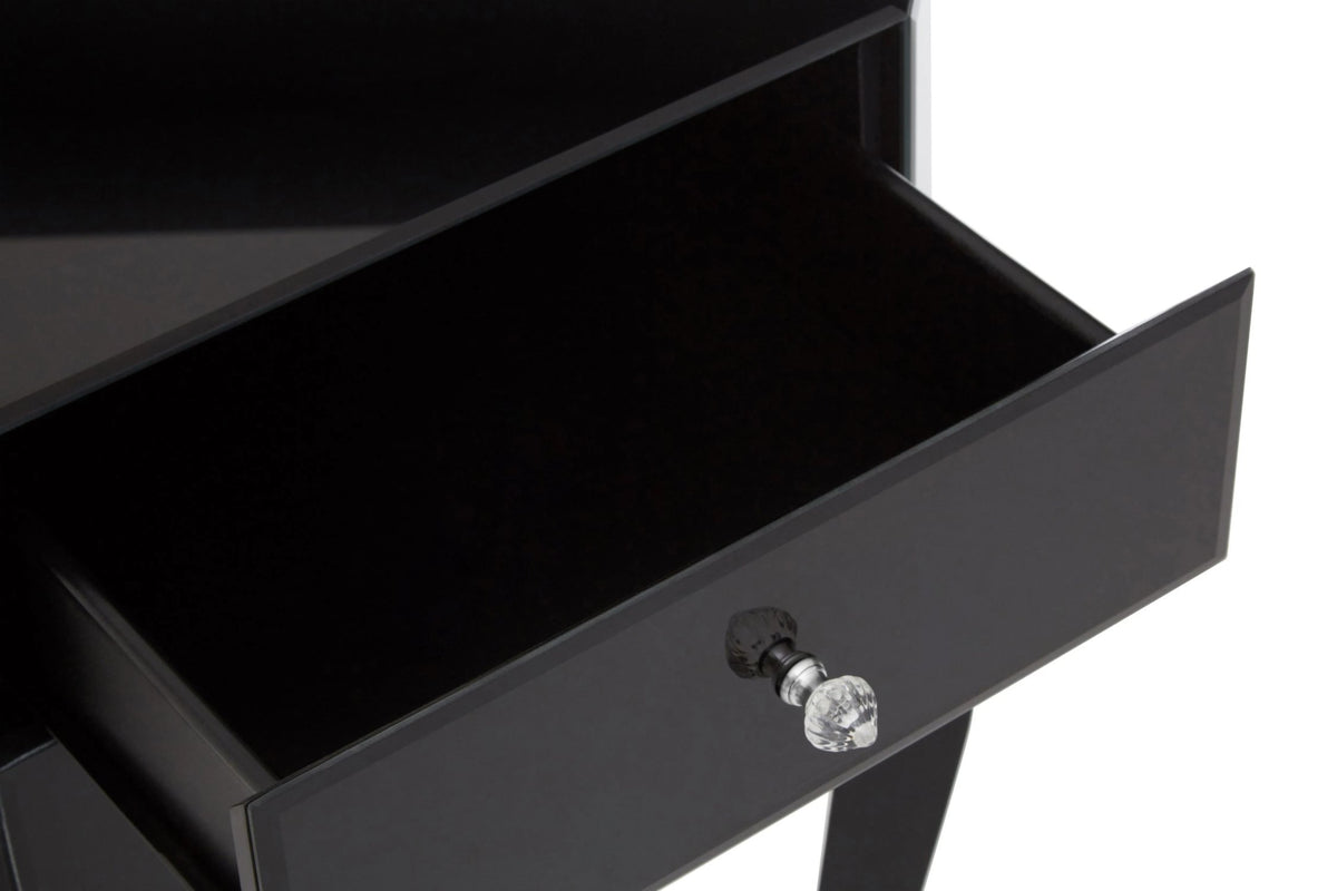 Orchessa 1 Drawer Black Mirrored Glass Side Table