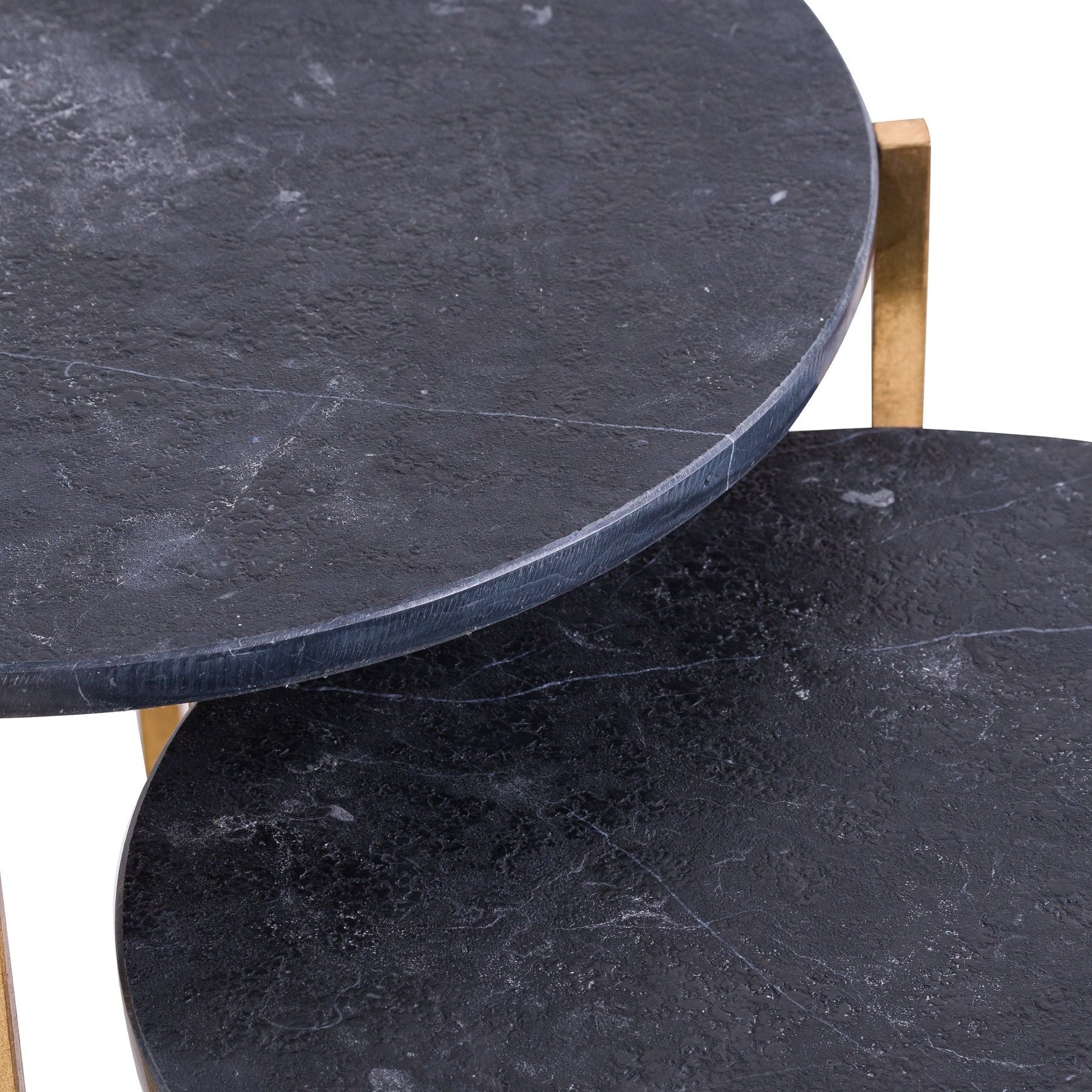 Luxurious set of 2 nesting tables featuring rich black marble tops and sleek gold metallic bases, perfect for enhancing any decor.