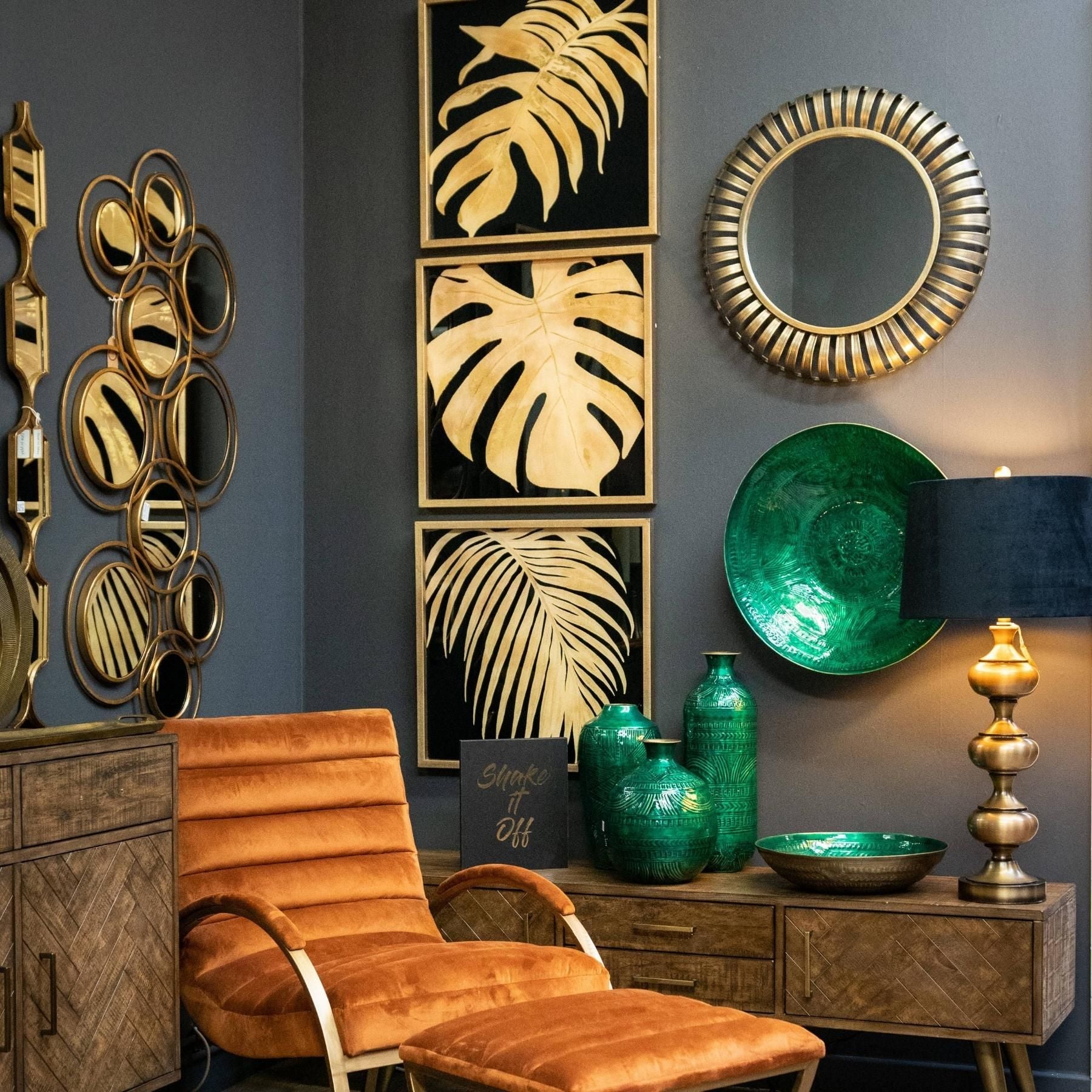 Square Decorative Hanging Collage Mirror In Gold - Wall Mirrors from the Quanta Home collection.