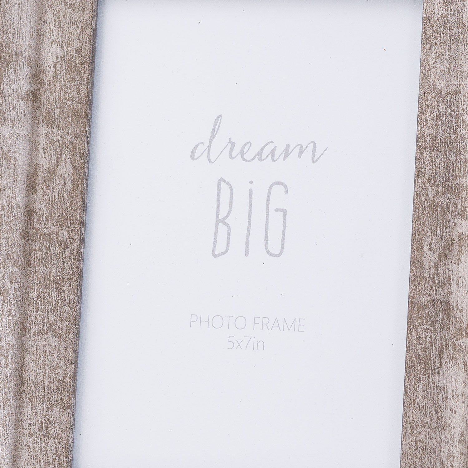 Convex 5x7 photo frame in distressed silver finish, featuring a depth-enhancing profile for timeless elegance.