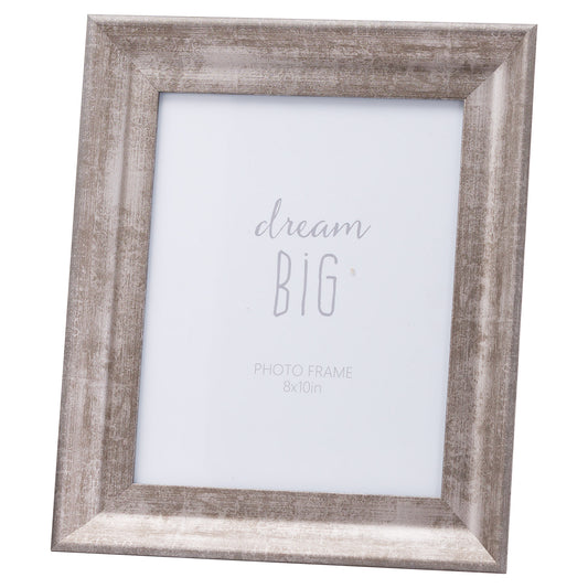 Convex 8x10 photo frame in distressed silver finish, featuring a chic, dimensional design that complements various decor styles.