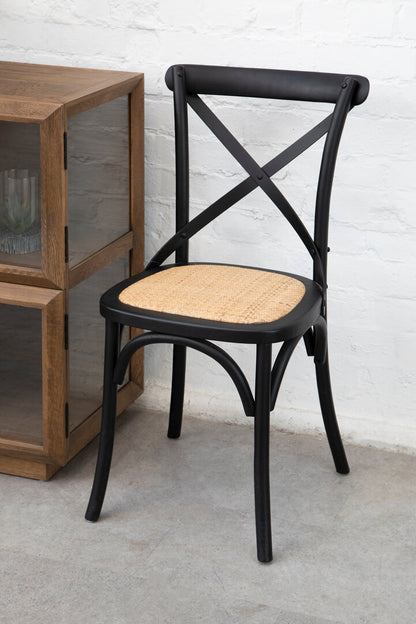 Bordeaux Black Oak Wood and Rattan Dining Chair