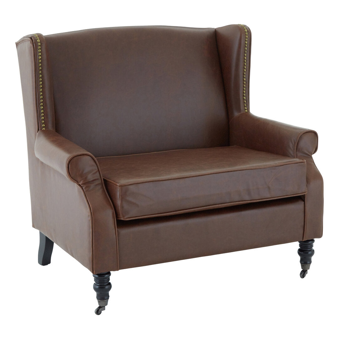 Richmond Brown Leather Effect Wing Armchair