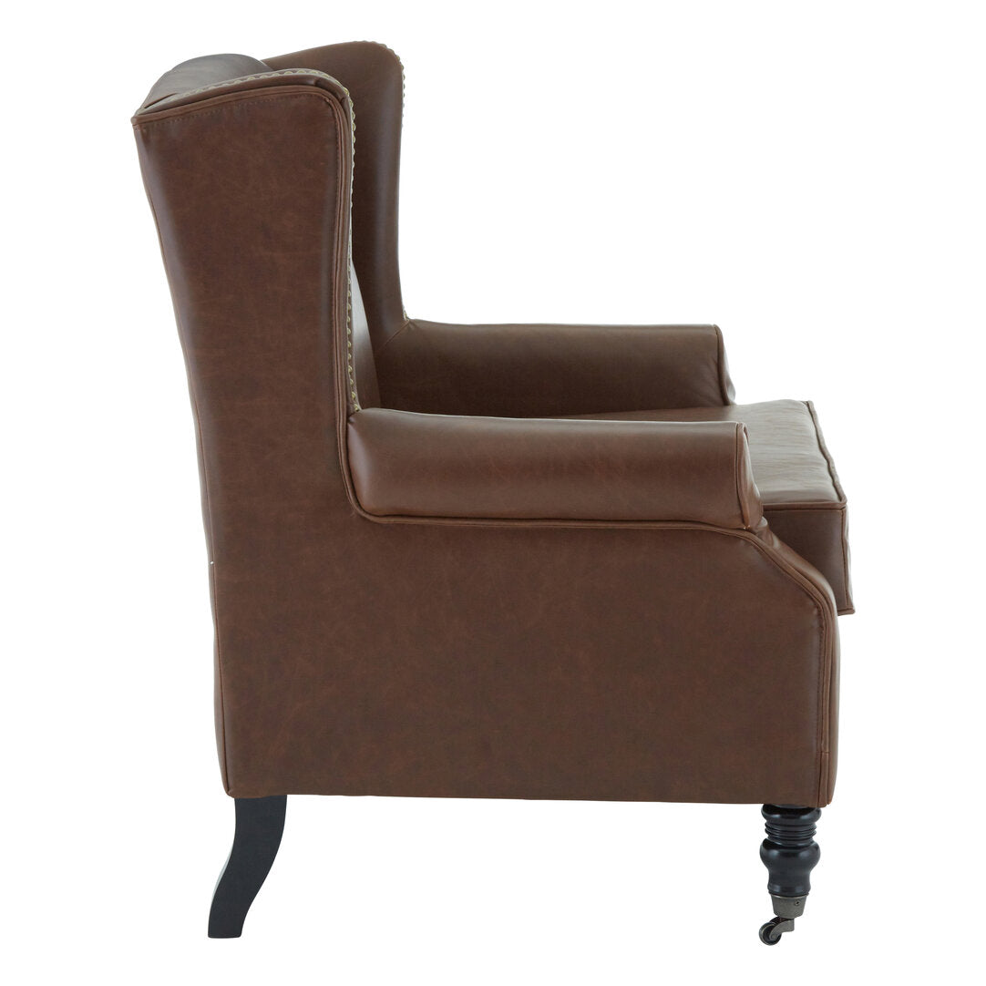 Richmond Brown Leather Effect Wing Armchair