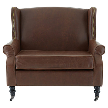 Richmond Brown Leather Effect Wing Armchair