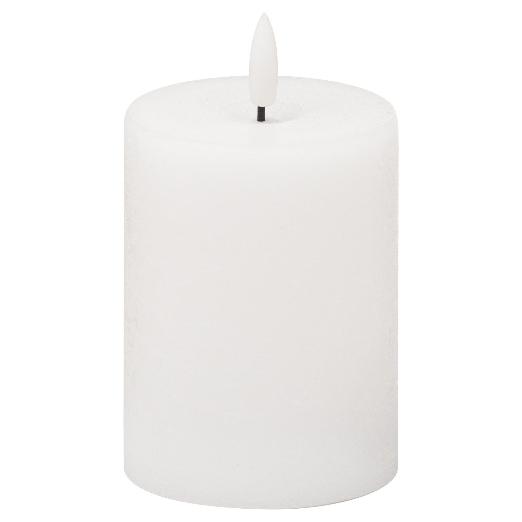 Sleek white LED candle mimicking natural candlelight, featuring an elegant flickering effect for a cozy ambiance.