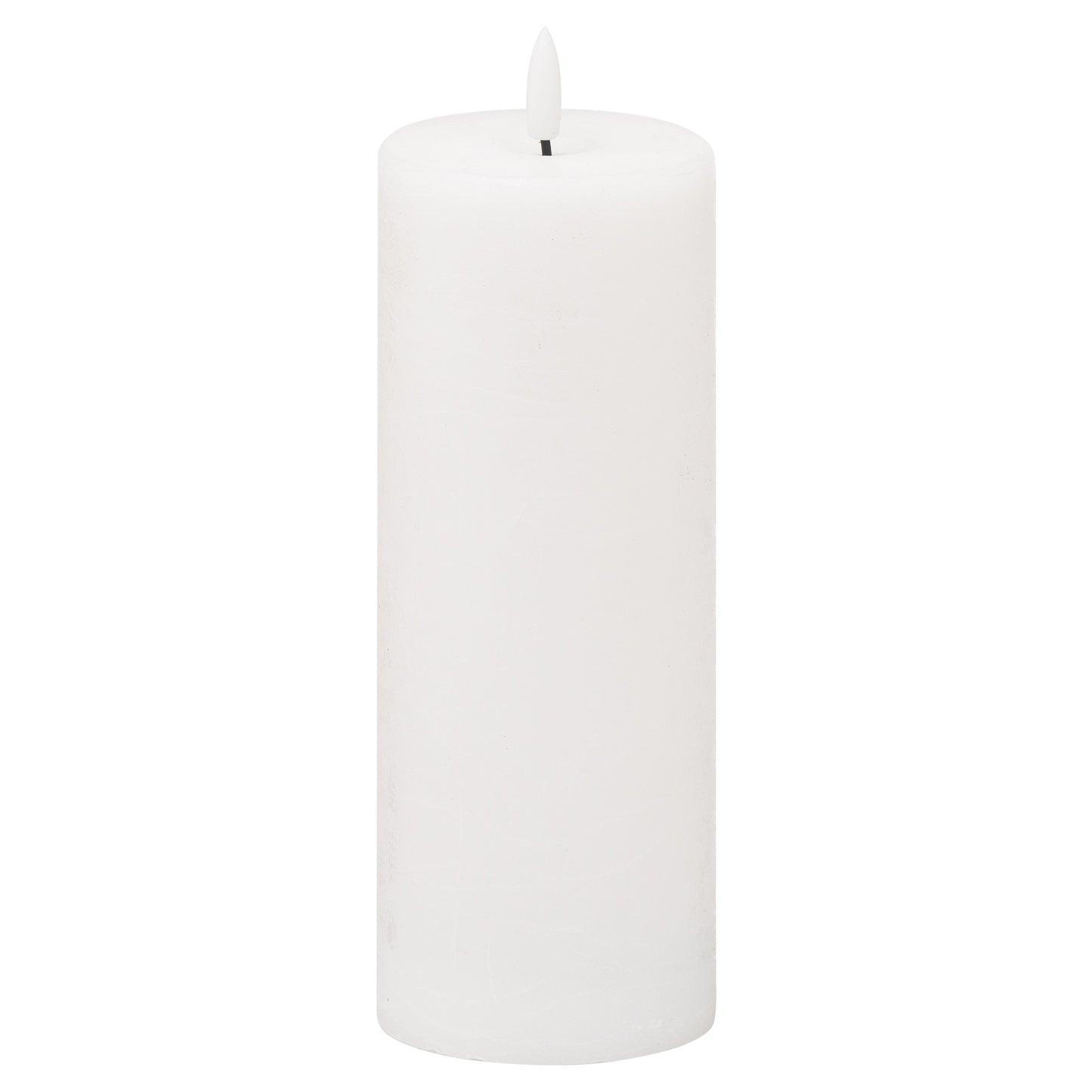Elegant white LED candle with realistic amber flicker, featuring a 6-hour timer for customizable ambient lighting.