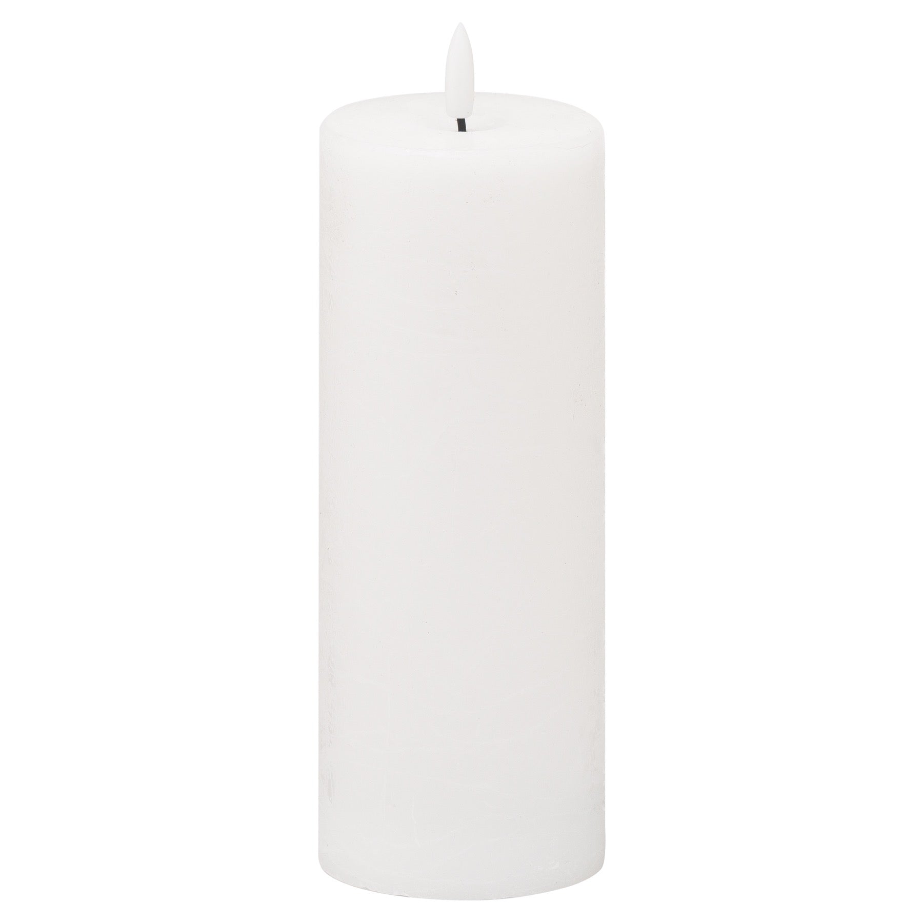 Elegant white LED candle with realistic amber flicker, featuring a 6-hour timer for customizable ambient lighting.