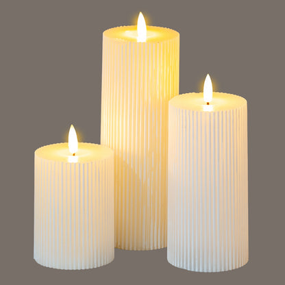 Luxe Collection Natural Glow 3x4 Textured Ribbed LED Candle - Candles from the Quanta Home collection.