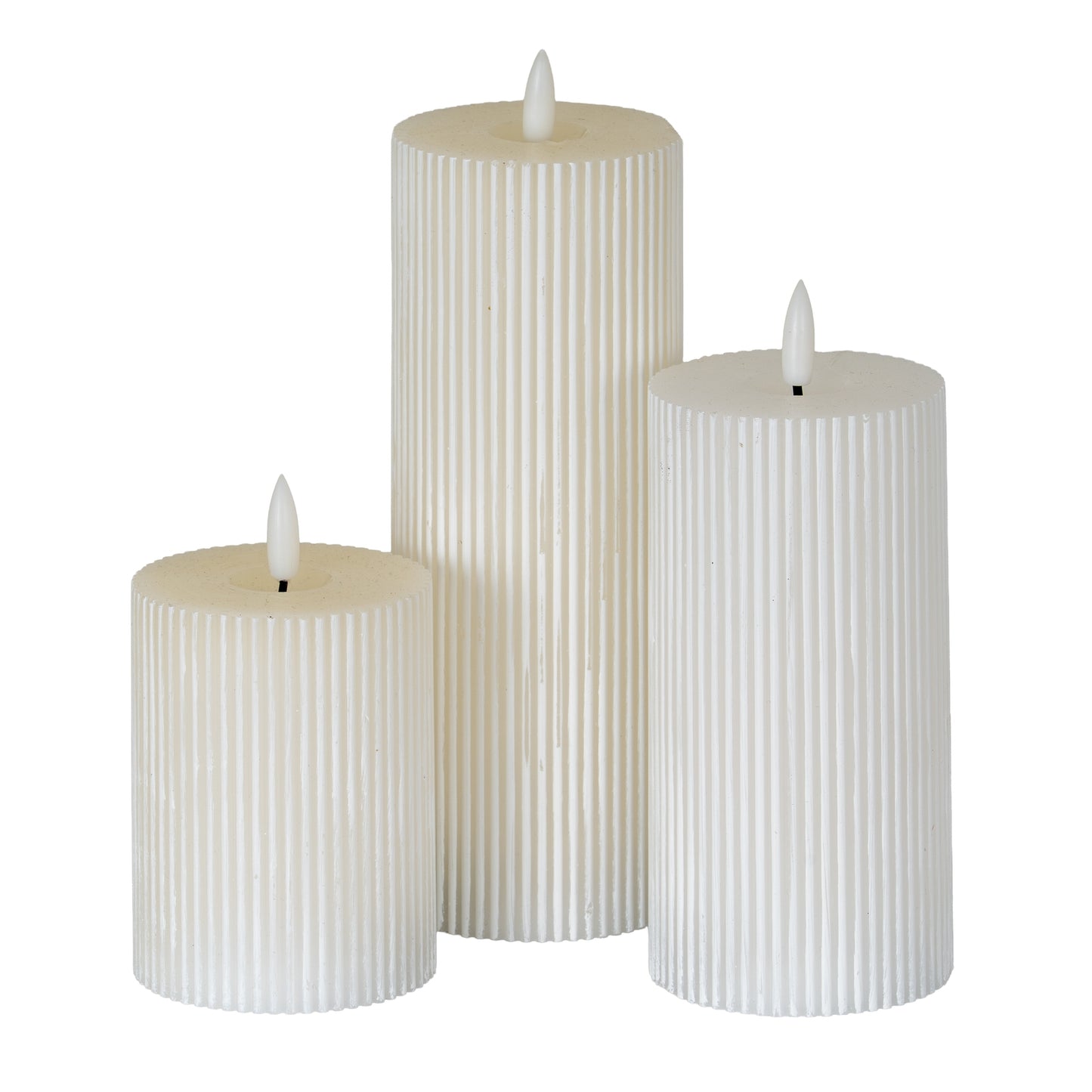 Luxe Collection Natural Glow 3x8 Textured Ribbed LED Candle - Candles from the Quanta Home collection.
