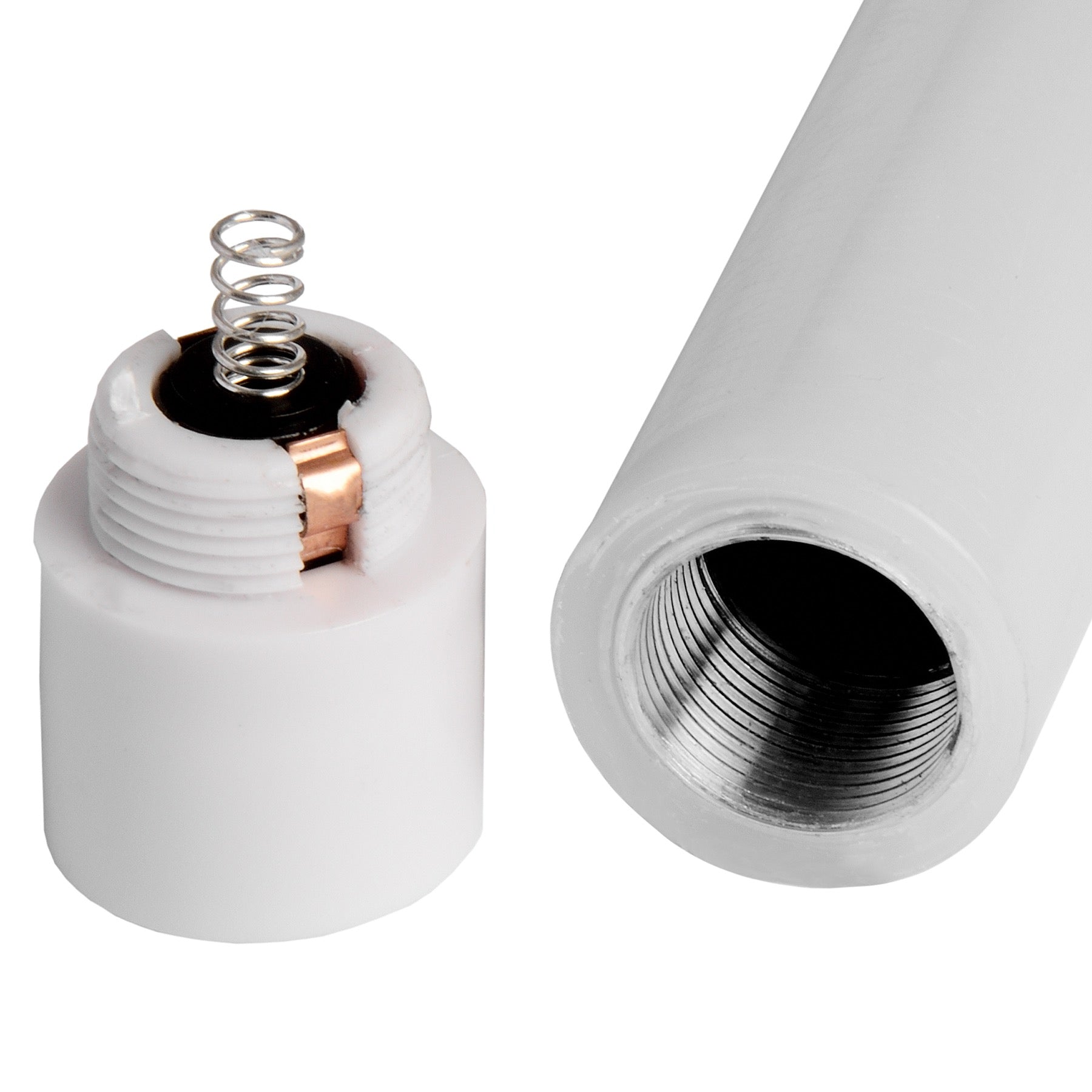 Set of two elegant white LED dinner candles featuring textured surfaces for a realistic wax look, creating a warm, flickering glow.