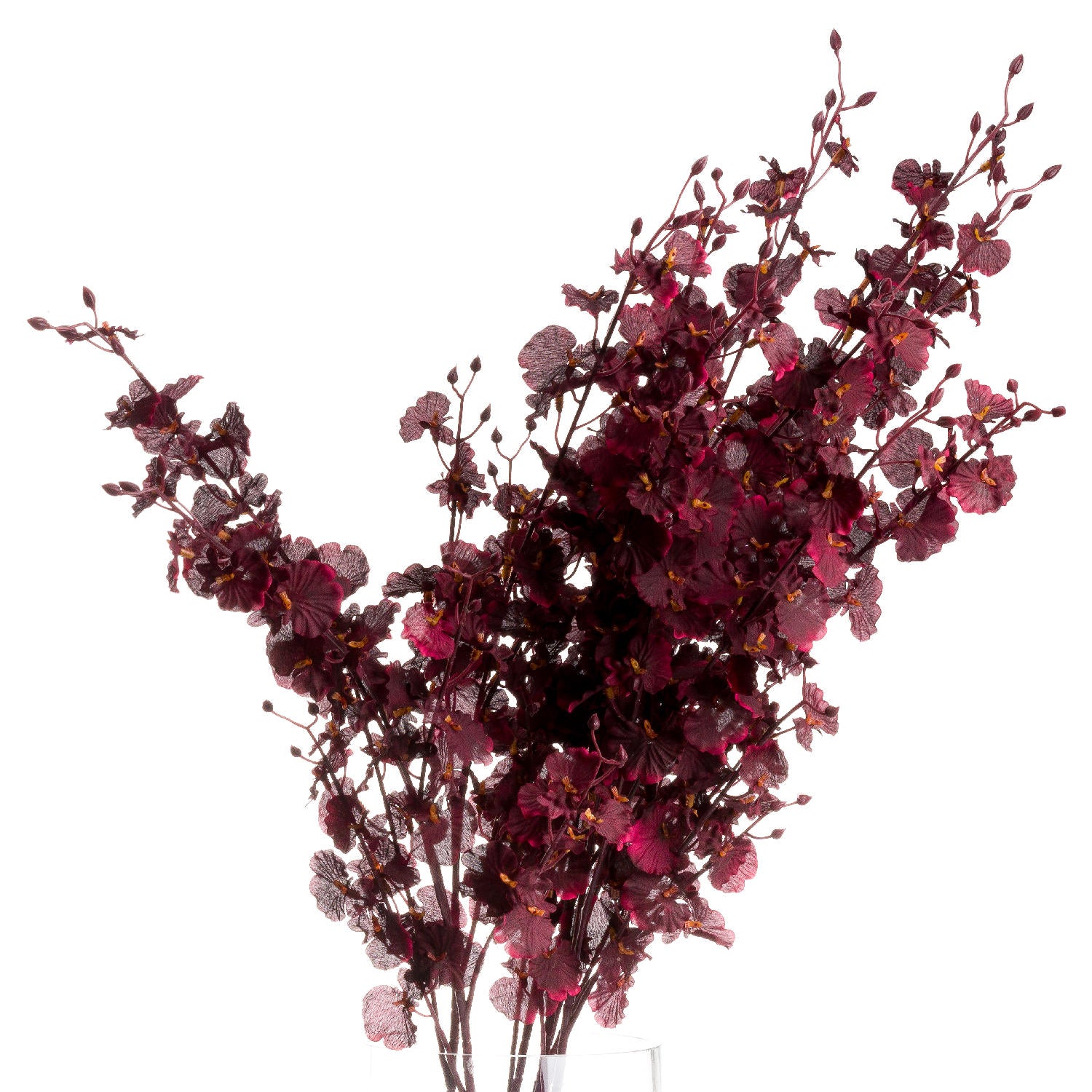 Deep burgundy orchid spray with lifelike petals and rich hues, measuring 91cm, perfect for elegant floral arrangements.