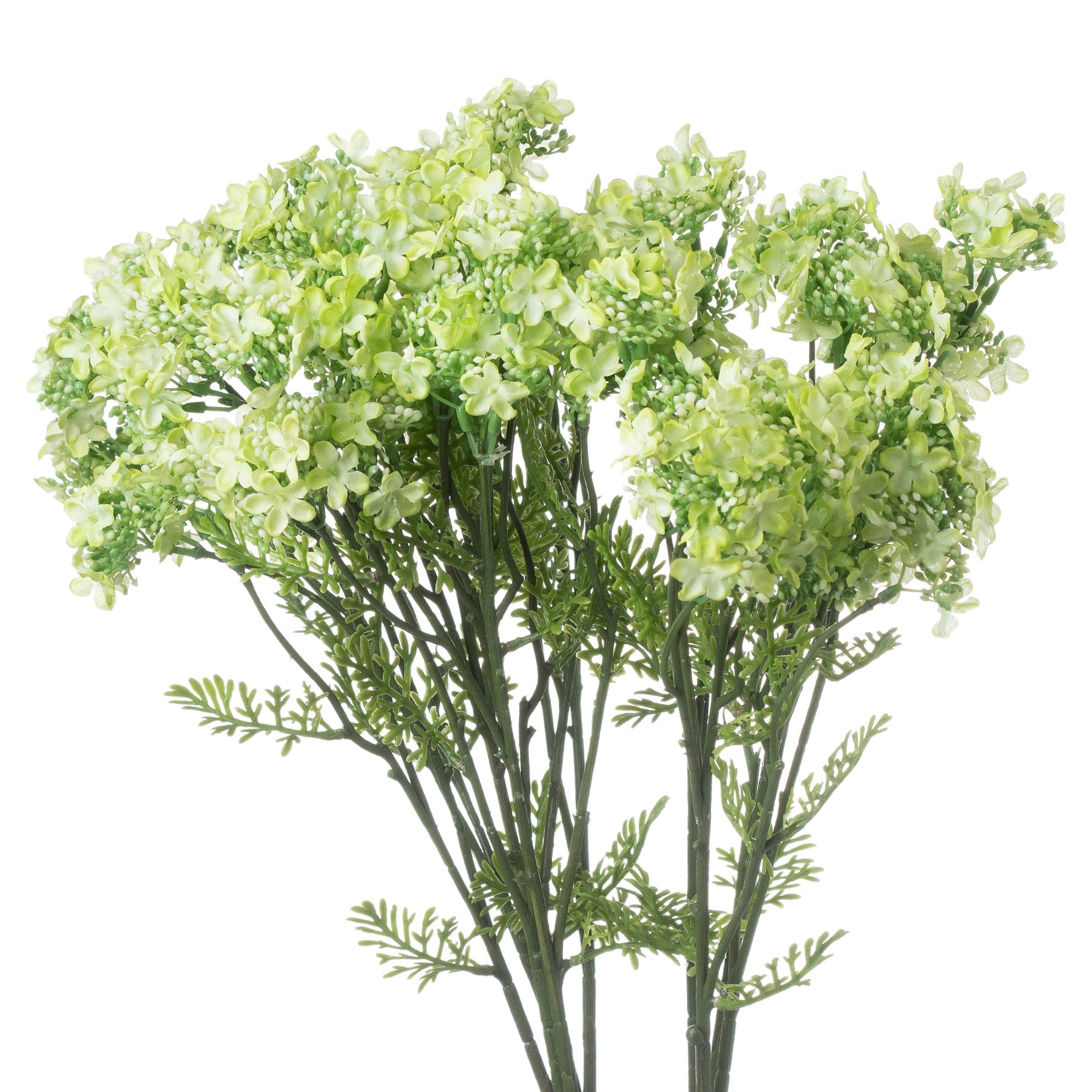 Lifelike green plum blossom spray with delicate petals and lush greenery, perfect for adding spring elegance to any decor.
