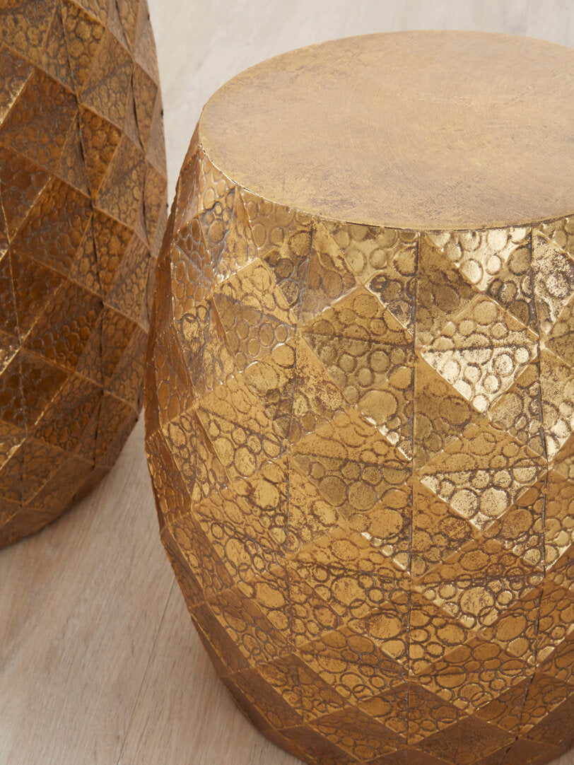 Cyrus Set of 2 Antique Gold Finish Textured Stools and Tables