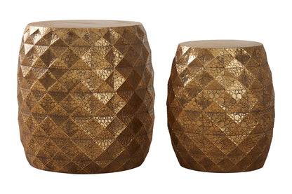 Cyrus Set of 2 Antique Gold Finish Textured Stools and Tables