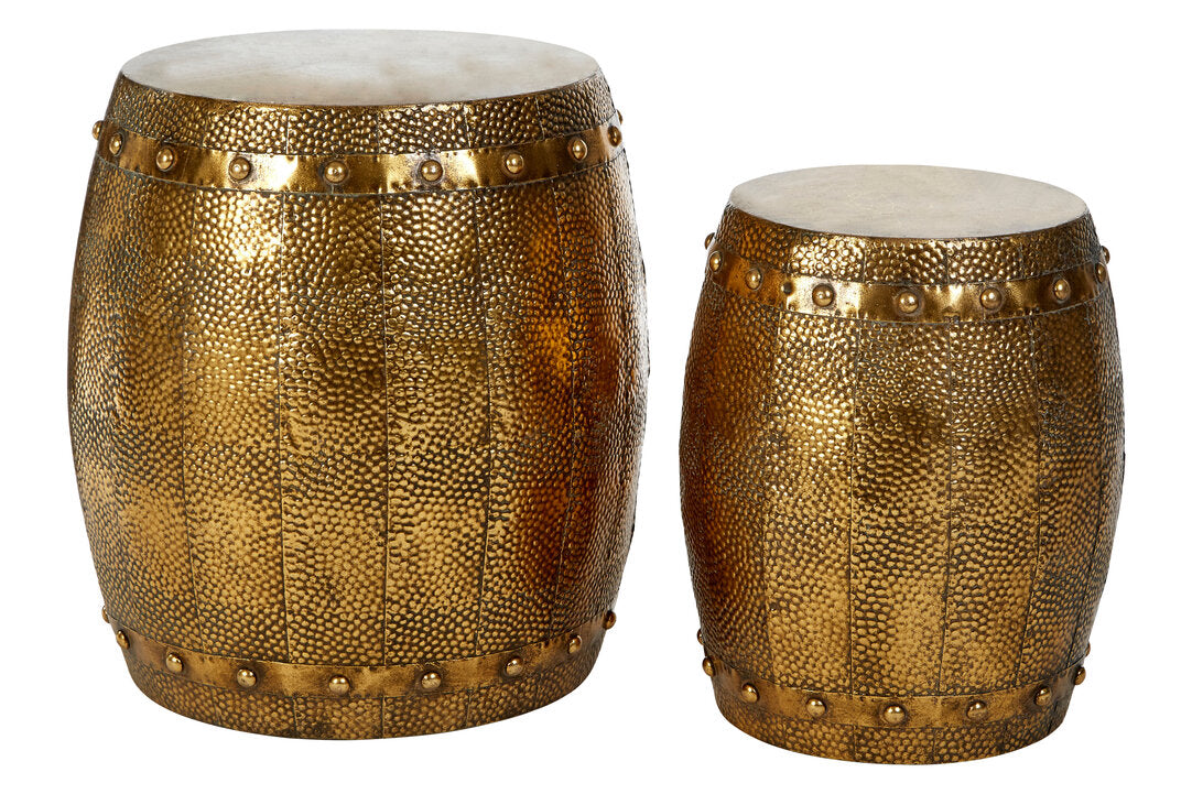 Cyrus Set of 2 Hammered Drum Stools and Tables