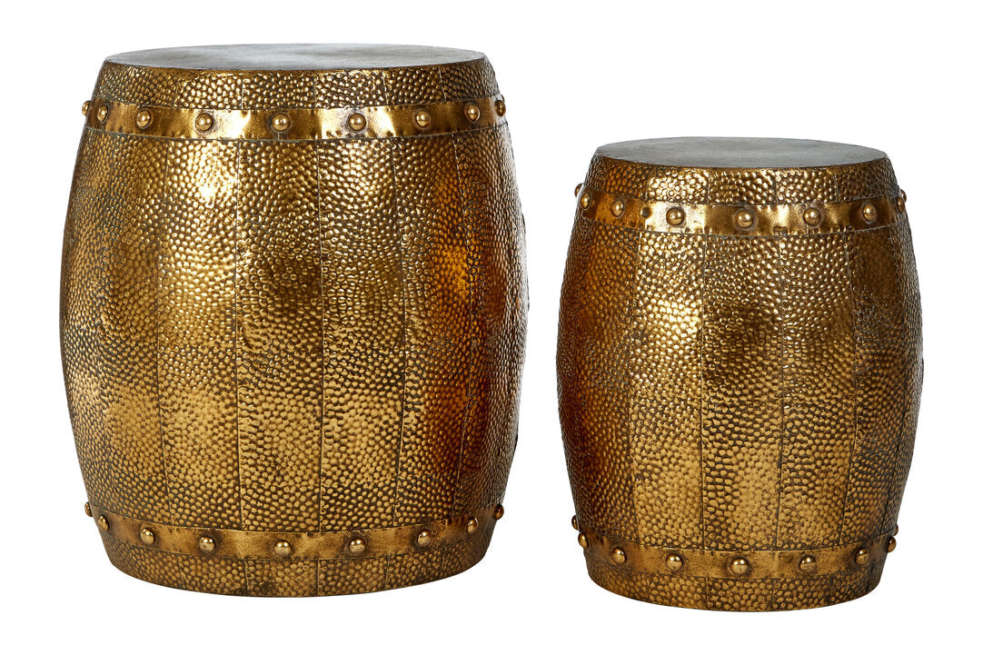 Cyrus Set of 2 Hammered Drum Stools and Tables