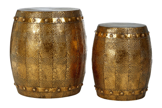 Cyrus Set of 2 Hammered Drum Stools and Tables