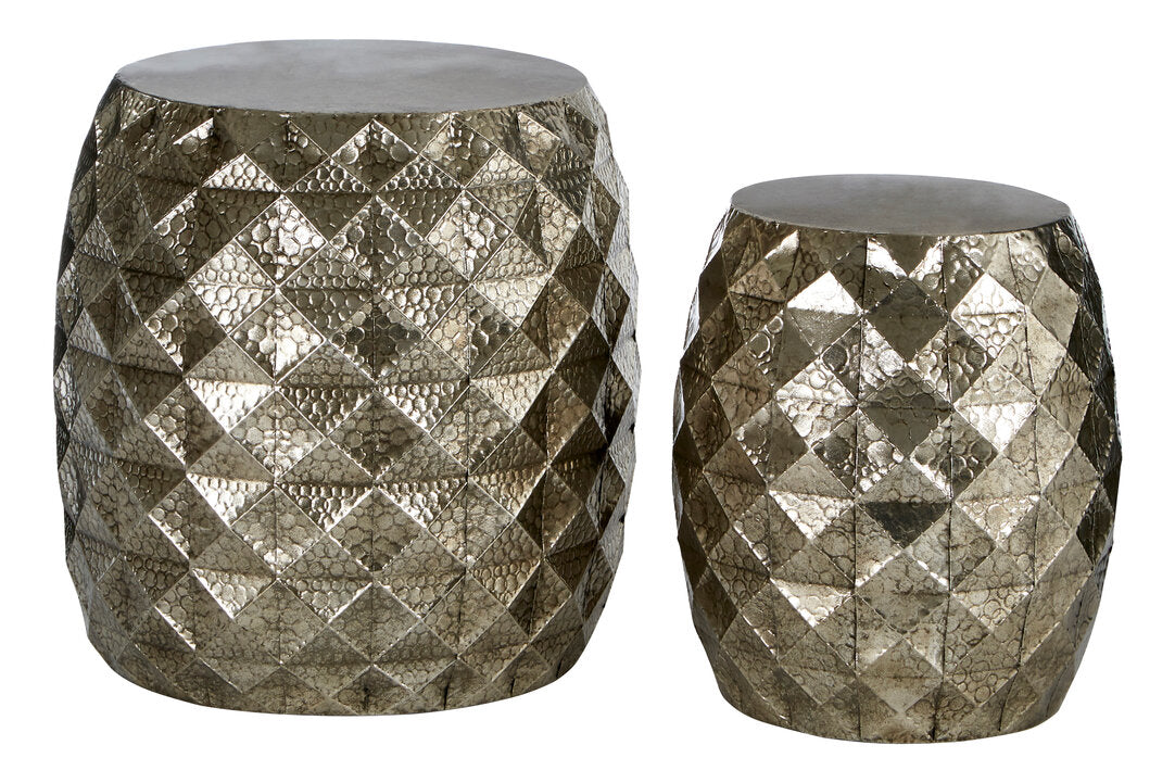 Cyrus Set of 2 Silver Finish Textured Stools and Tables