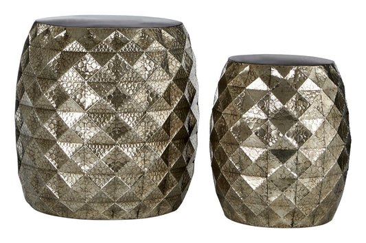 Cyrus Set of 2 Silver Finish Textured Stools and Tables