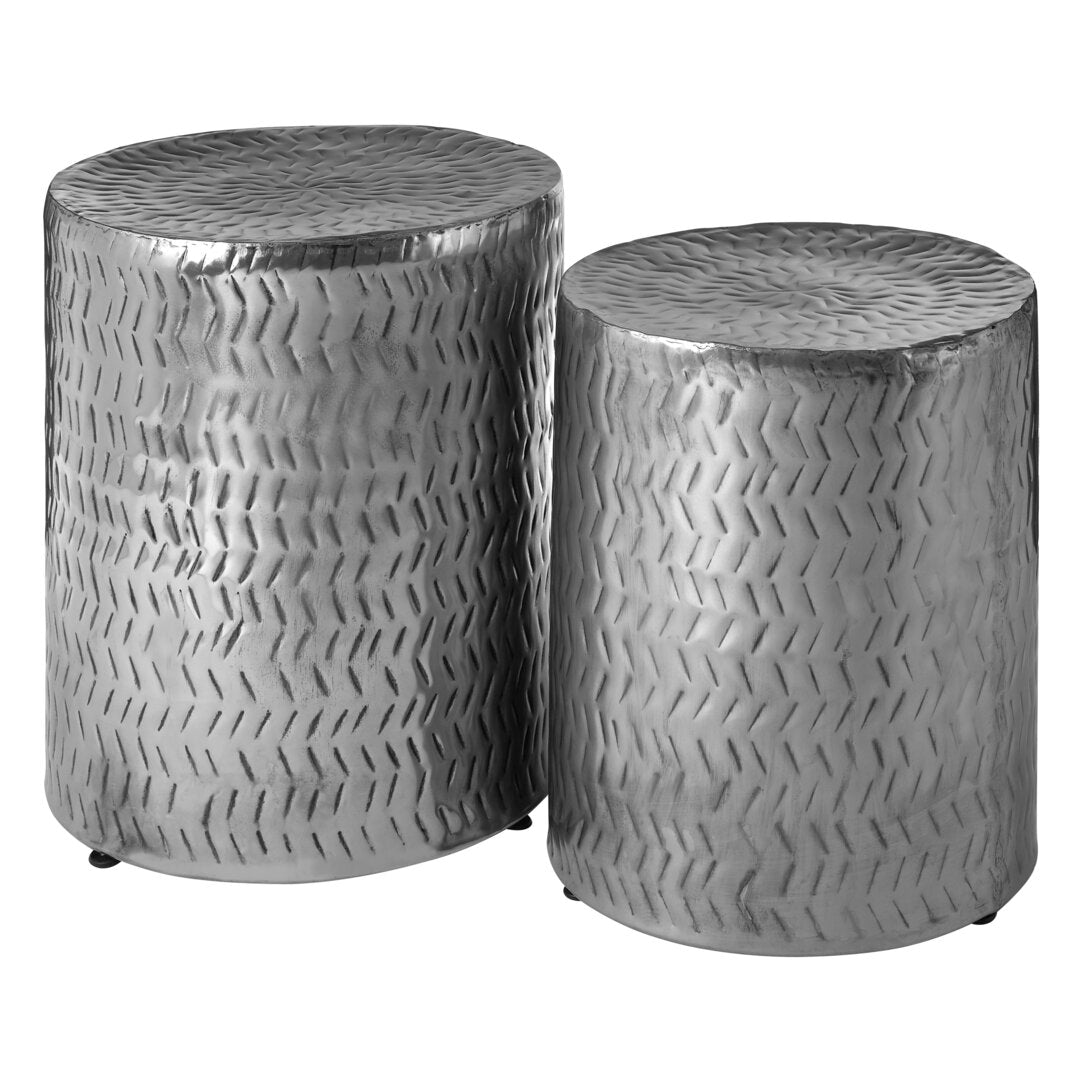 Knight Set of 2 Nickel Finish Side Tables and Stools
