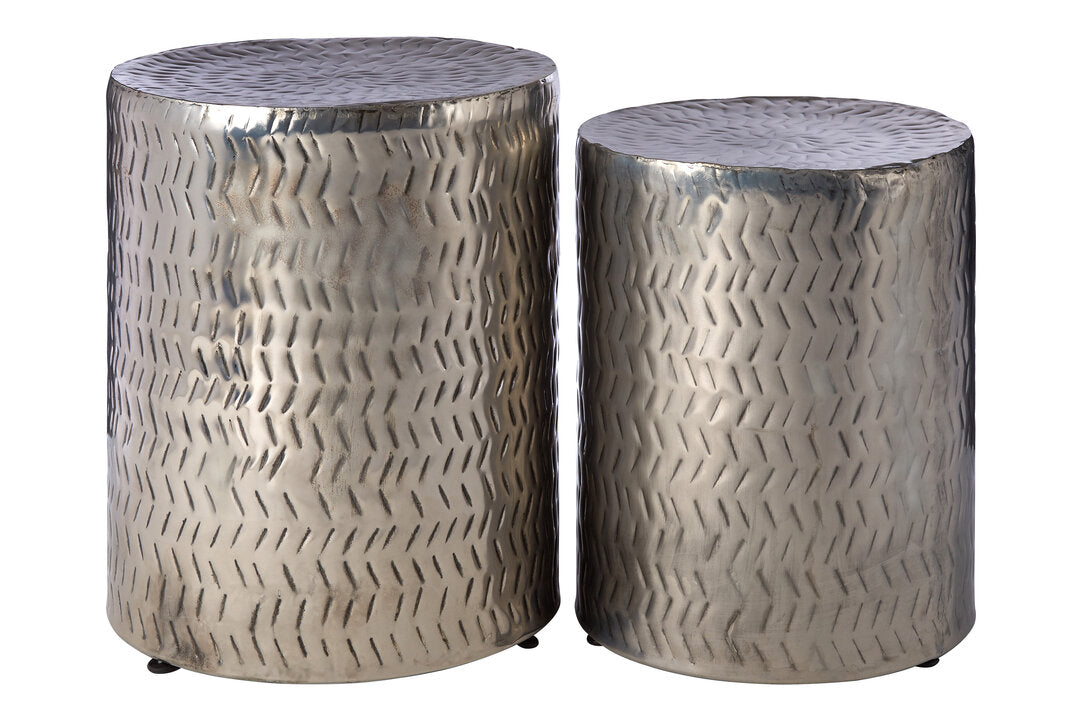 Knight Set of 2 Nickel Finish Side Tables and Stools