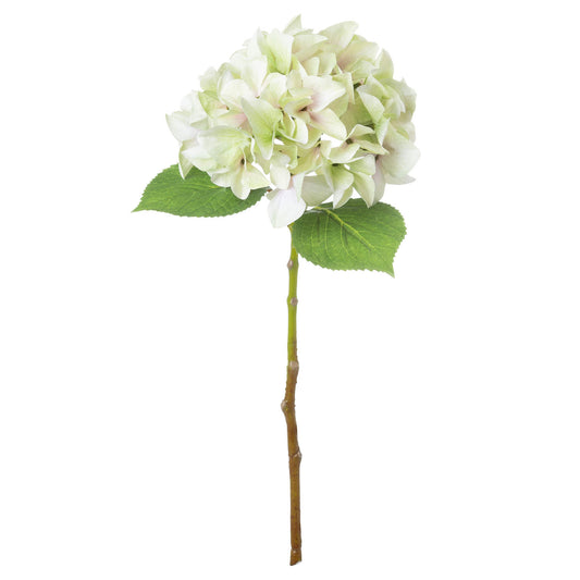Lifelike single stem green hydrangea with delicate blooms and leaves, perfect for elegant home decor and arrangements.