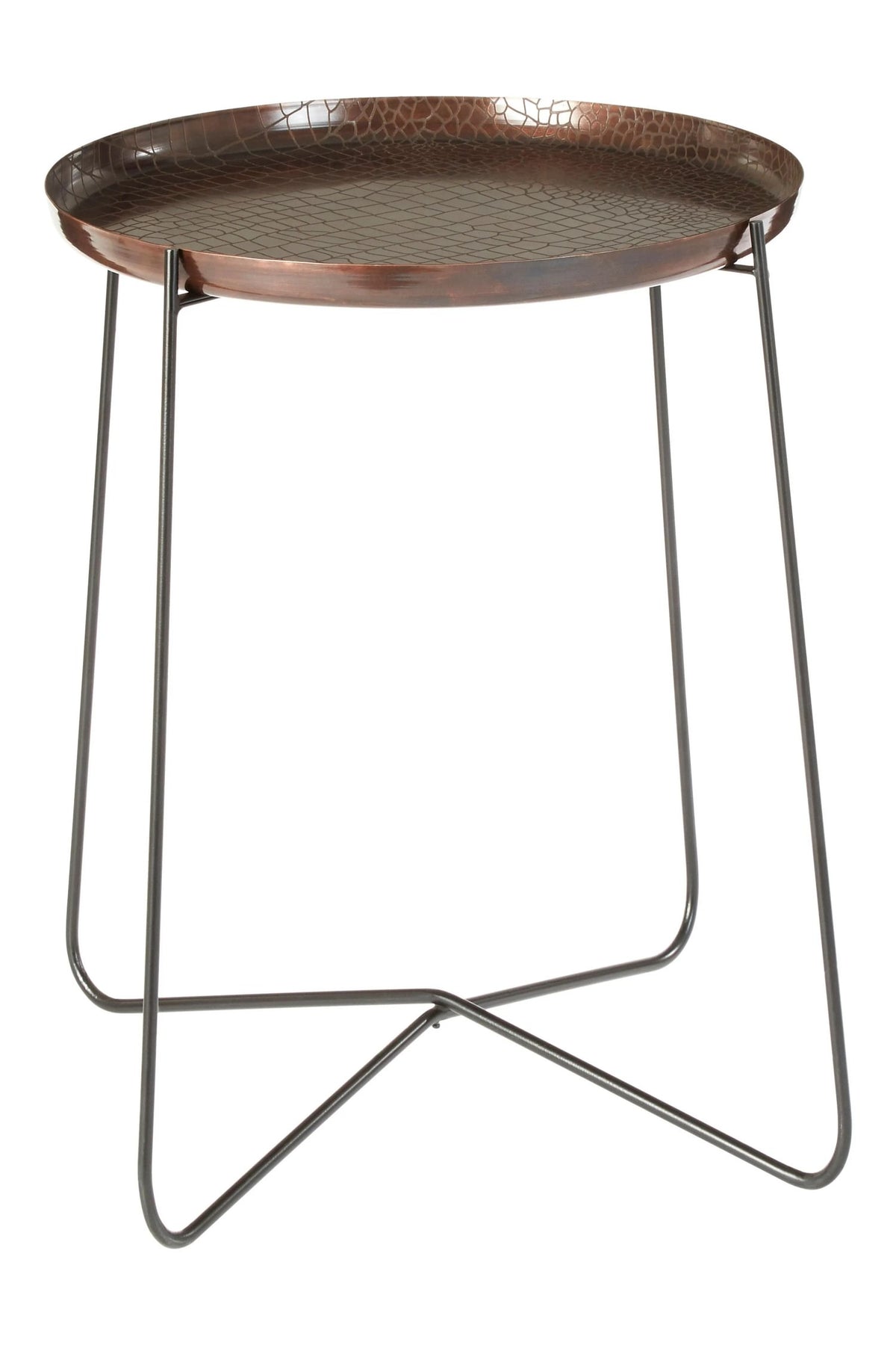 Sculptura Crocodile Texture Copper Finish and Black Round Side Table