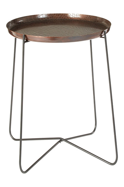 Sculptura Crocodile Texture Copper Finish and Black Round Side Table