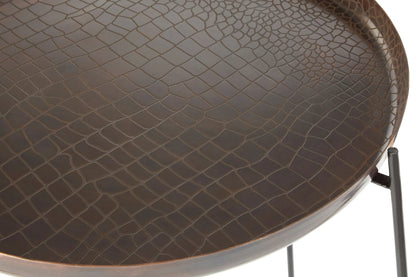 Sculptura Crocodile Texture Copper Finish and Black Round Side Table