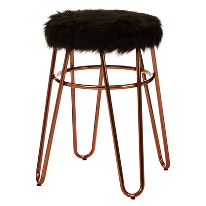 Zone Faux Fur Rose Gold Finish Stool