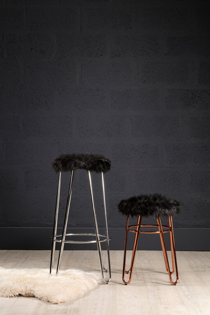 Zone Faux Fur Rose Gold Finish Stool