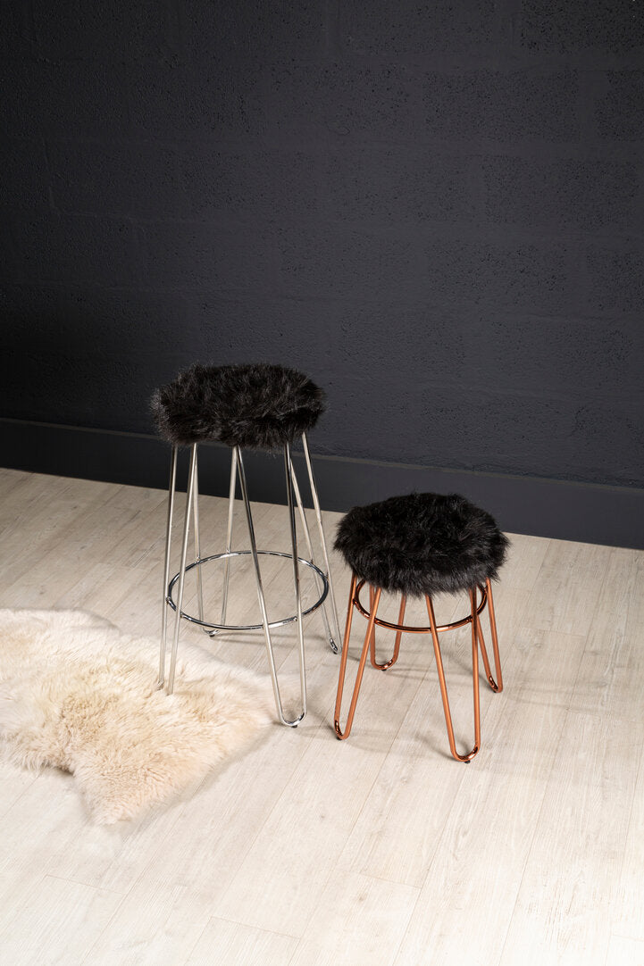 Zone Faux Fur Rose Gold Finish Stool