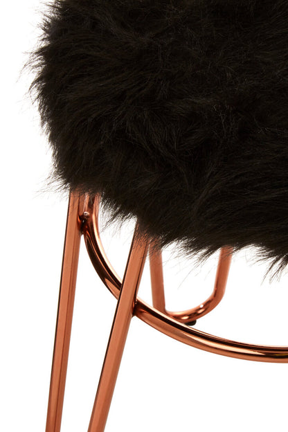 Zone Faux Fur Rose Gold Finish Stool
